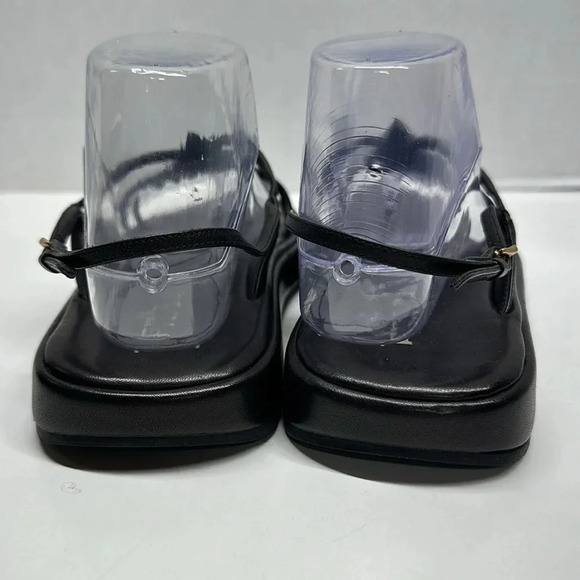 Prada Leather Sandals Flats Open Toe Ankle Strap Strappy Triangle Black Size 38 - Picture 5 of 10